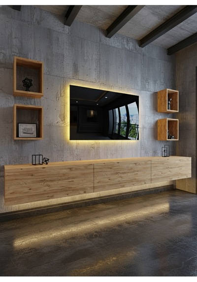 Resital Duvara Monte Ledli 270 Cm Tv Ünitesi Duvar Raflı - Ll6023 Atlantik Çam