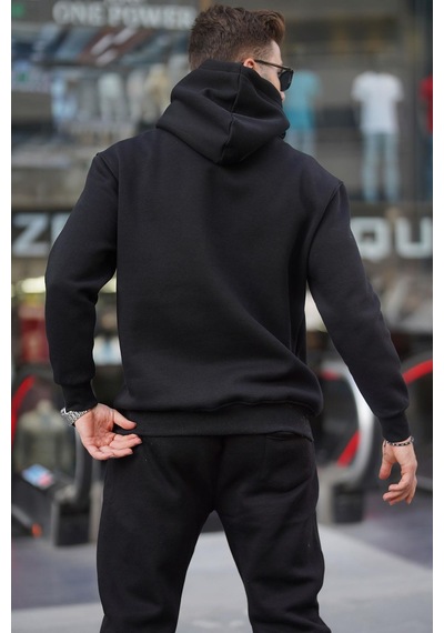 Madmext Siyah Kapüşonlu Düğme Detaylı Sweatshirt 6150-siyah Siyah