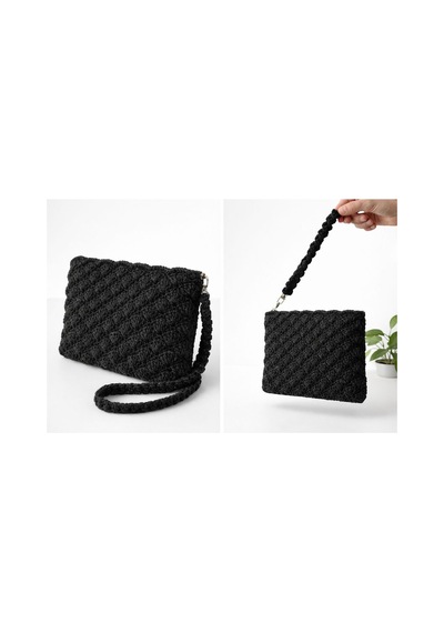Execanta El Çanta Kağıt İp Örme 27x16x17 Siyah