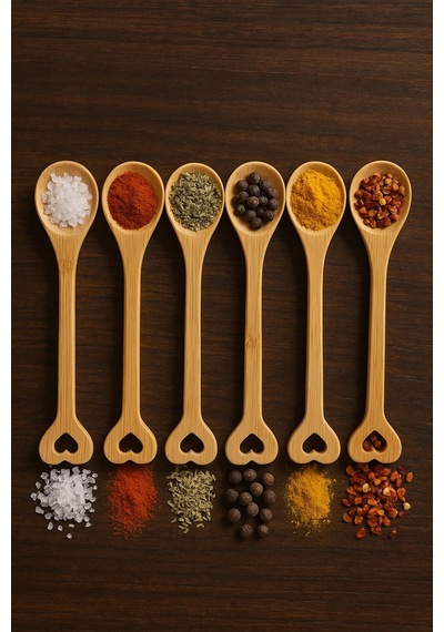 Ahşap Baharat Kaşığı Seti 6 Lı 15 Cm Çok Renkli