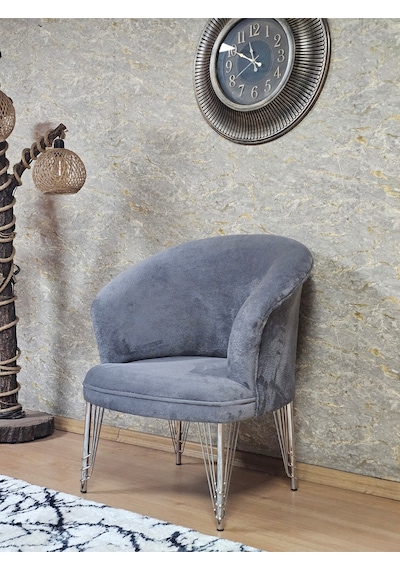 Zafir Tekli Teddy Krom Kaplama Telli Ayak Çay Seti Koltuk Tekli Berjer , Balkon, Salon, Ofis Gri