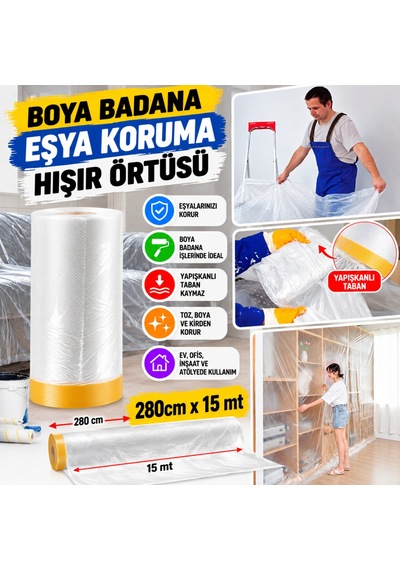 Boya Badana Eşya Koruma Hışır Örtüsü 280cm X 15 Mt Yapışkanlı Hışır Örtü Adet Fiyatıdır Renkli