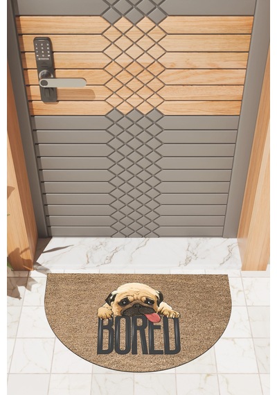 Rugmood Modern Dijital Paspas Kahverengi Pug Bored Paspas - Kapı Önü Paspası
