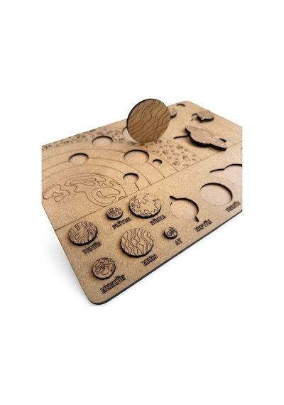 Solar Sistem Gezegenler Sistemi Puzzle Ahşap Boyanabilir Bul Tak Eğitici Montessori Yapboz