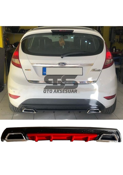 Ford Fiesta Mk7 Difüzör Arka Tampon Eki 2 Egzoz Çıkışlı Kırmızı Lüx Tip
