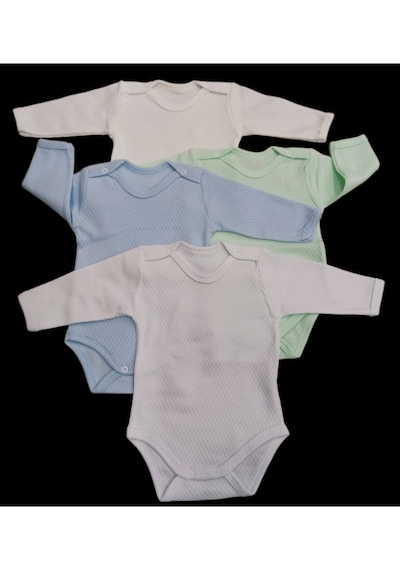 özdemirli bebe Uzun Kollu Çıtçıtlı Badi Bisiklet Yaka Body Hava Alır Kumaş Düz Renk Zıbın (4lü Paket) 0-48 Ay Arası