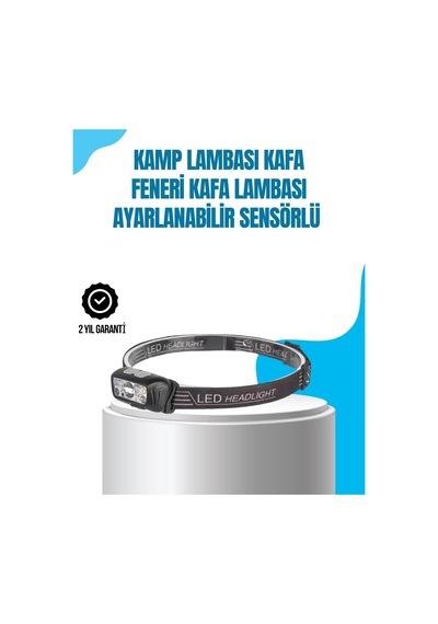 Buğz Kamp Lambası Kafa Feneri Kafa Lambası Ayarlanabilir Sensörlü Şarjlı