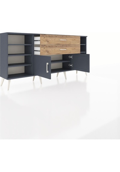Arges Konsol 7 Raflı 2 Çekmeceli 2 Kapaklı 176x30x83 Antrasit-antrasit/çam Antrasit/çam