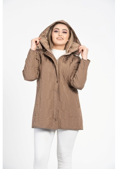Vetre Kadın Kapitone Mont (75 Cm) Vizon Büyük Beden 1014 Çok Renkli