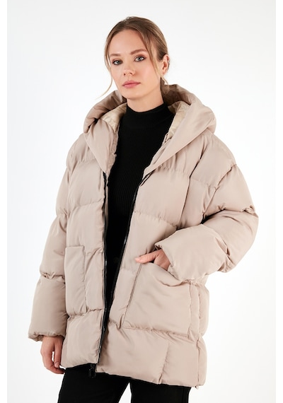 Lela Oversize Fit Kapüşonlu Şişme Bayan Mont 640Y047 Taş