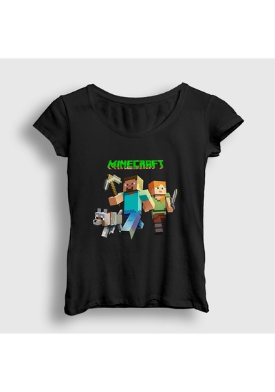Presmono Kadın Miners Minecraft T-shirt Siyah