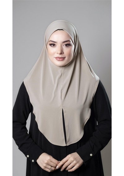 Hürrem Bone Bej Pratik Hazır Geçmeli Tesettür Eşarp Sandy Kumaş Yırtmaçlı Düz Hijab 2310 12