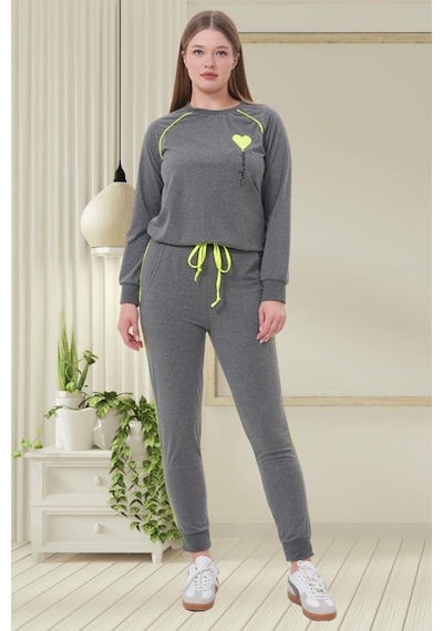 Mecit Pijama Mecit 6200 Bayan Füme Spor Uzun Kollu Pijama Takımı Füme