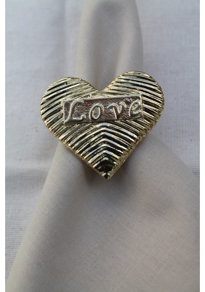 6 Adet Gold Love Kalp Metal Peçete Halkası - Napkin Ring