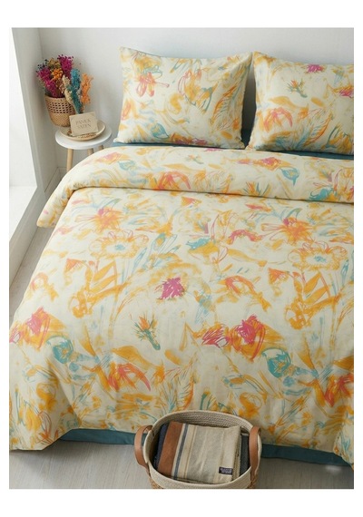 Elegancehome Pamuk Saten Çift Kişilik Nevresim Takımı - Lastikli Çarşaflı - 4 Parça Modern Desenli Set Çok Renkli
