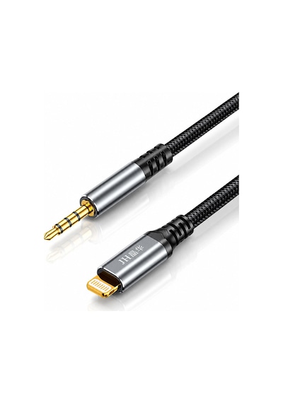 Lightning - 3.5mm Aux Ses Kablosu 1.5 Metre, Trrs 4 Kutuplu Mikrofon Destekli İphone İpad Uyumlu, Kulaklık Hoparlör Araç Ses Adaptörü, Örgülü Altın Kaplama A578e
