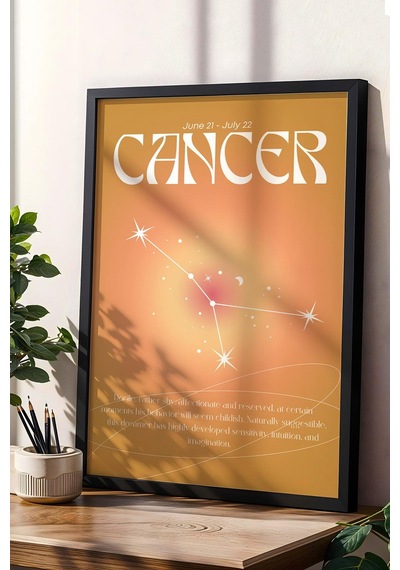 Cancer Yengeç Burcu Çerçeveli Tablo Aura Enerji Renkleri Astrolojik Takım Yıldızı Sembolü