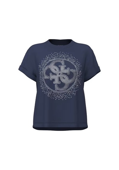Guess Round Straslı Logo Kadın Regular Fit T-shirt W6yı18k4331 Mavi