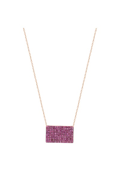 Pembe Taşlı Gümüş Mektup Kolye Rose Gold