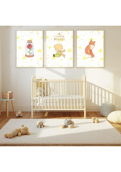 Besay Küçük Prens Bebek Ve Çocuk Odası Duvar Dekorasyonu İkonik Gül Ve Tilki Temalı Çocuk Posteri 3'lü Set A2 Çerçevesiz
