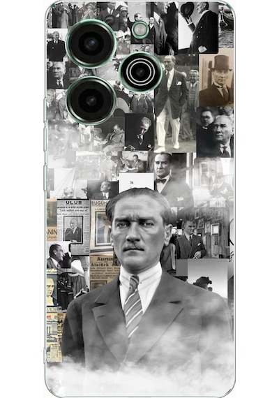 Tecno Pova 6 Pro Uyumlu Mustafa Kemal Atatürk Kolaj Baskılı Silikon Kılıf Renkli
