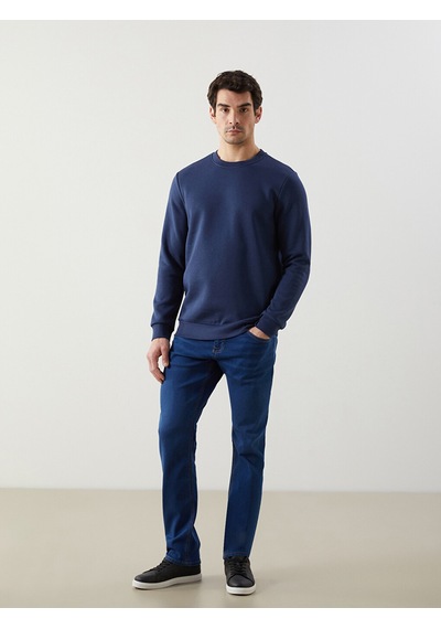 Lcwaıkıkı Basic İndigo Bisiklet Yaka Erkek Kalın Sweatshirt