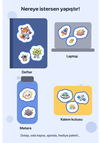 Galaksi Macerası 20 Adet Mini Uzay Sticker Çıkartma A4 Kırtasiye Etiketi Çok Renkli