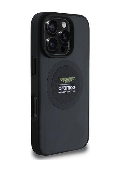 Apple iPhone 16 Pro Kılıf Aston Martin Lisanslı Magsafe Uyumlu Formula One Team Baskılı Kapak Siyah