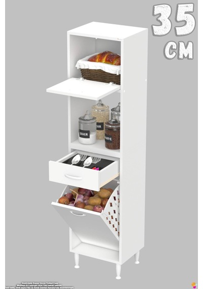 Vio 35 Cm Fırın Dolabı Sepetli Çekmeceli 1 Kapak Mini Midi Mutfak Dolabı 35 Cm