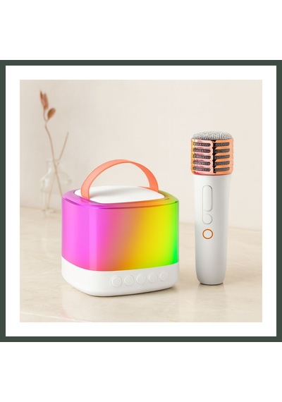 Bezos Kablosuz Mikrofonlu Karaoke Hoparlör Bluetooth, Beyaz, Usb Şarjlı Nhr