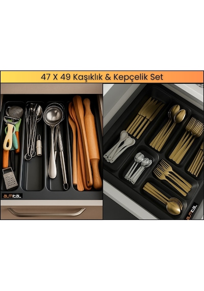 47x49 Kaşıklık Ve Kepçelik 2'li Set 40x41cm E Kadar Kesilebilir Antrasit