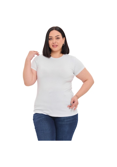 Disentis Büyük Beden Bisiklet Yaka Kısa Kollu Viskon Beyaz Body Beyaz