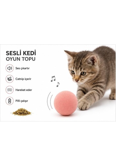Tr Catnipli Sesli Pilli Kedi Oyuncağı, Dokunulduğunda Ses Çıkaran İnteraktif Kedi Topu, Dahili Pilli Oyun Topu, Ke
