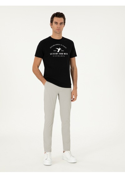 Cacharel Taş Slim Fit Beli Lastikli Esnek Kanvas Pantolon Gri