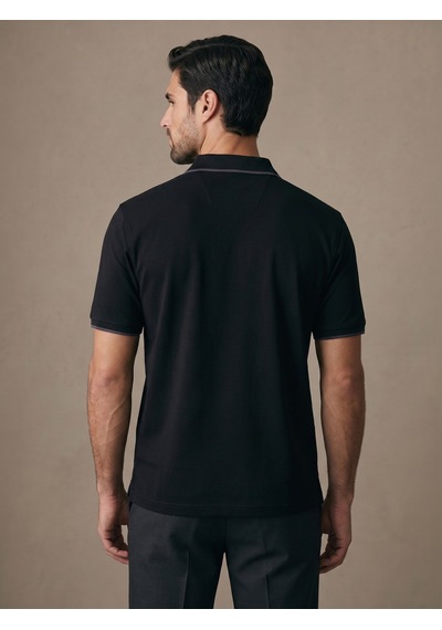 Maccali Erkek Siyah Damalı Bantlı Polo Yaka Tişört