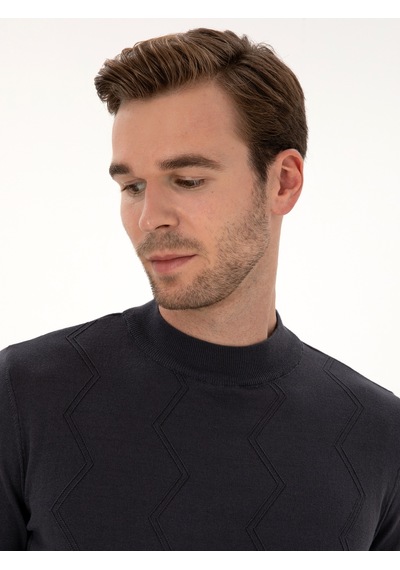 Cacharel Gri Slim Fit %100 Pamuk Çeyrek Balıkçı Yaka Triko Kazak