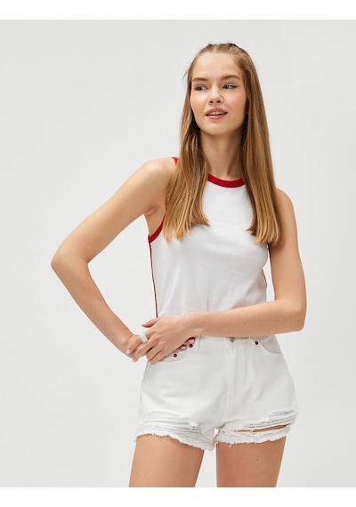 Koton Crop Atlet Pamuklu Bisiklet Yaka Biye Detaylı Beyaz 3sal30052ık BEYAZ Beyaz