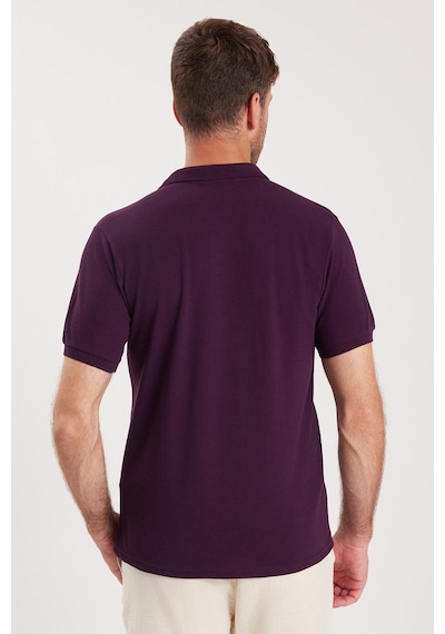 Tudors Erkek Slim Fit Dar Kesim Pamuklu Yumuşak Dokulu Serin Tutan Kumaş Düz Pike Mürdüm Polo Yaka Tişört-33709 MÜRDÜM