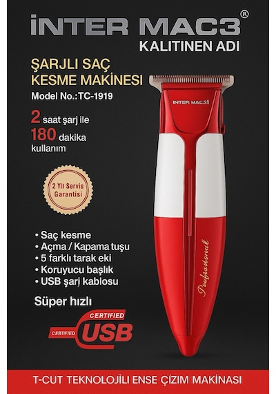 İnter Mac3 Şarjlı Saç Kesme Makinesi Tc-1919