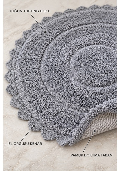 Alanur Bodrum Tufting Cotton Pamuklu El Işi Örgülü 90 X 90 Cm Paspas 110 gri