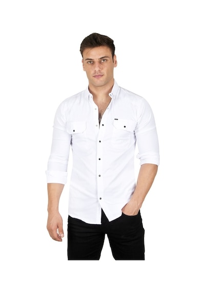 Deepsea Erkek Beyaz Fitilli Çıtçıtlı Kot Gömlek 300421 Beyaz