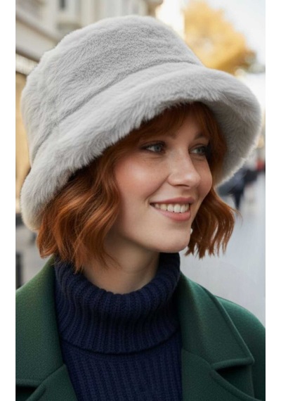 Uniquetrenders Kadın Peluş Bucket Şapka Gri