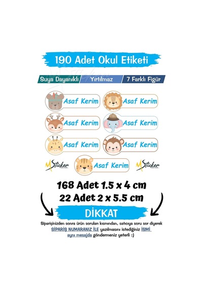 Okul Etiketi Kalem Defter Özel İsim Yazılabilen Etiket 190 Adet