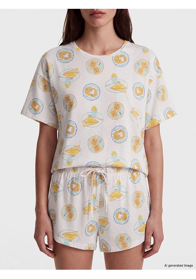 Lcw Dream Ekru Baskılı Kadın Şortlu Pijama Takımı
