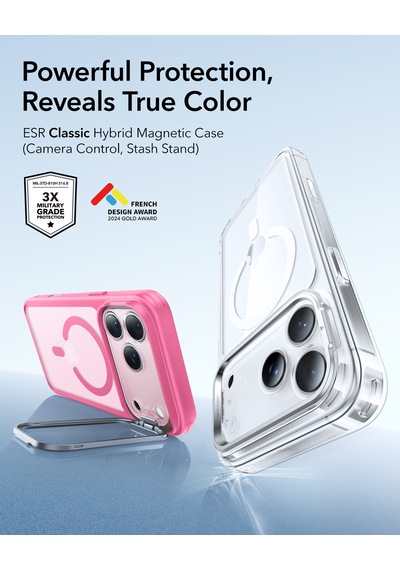 Esr Apple Uyumlu iPhone 17 Pro Max Classic Hybrid Magsafe Standlı Kılıf - Kamera Kontrol Buton - Pembe Pembe