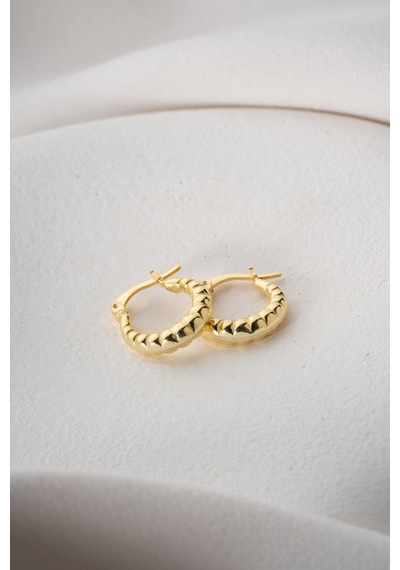 925 Ayar Gümüş Gold Rengi Boğumlu 15 Mm Şarnel Küpe Gold