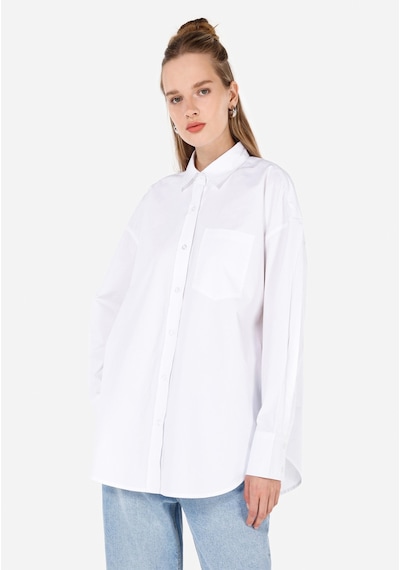 Colin's Colins Relaxed Fit Shirt Neck Düz Kadın Beyaz Uzun Kol Gömlek Cl1070174 Q1.v2 Wht Beyaz