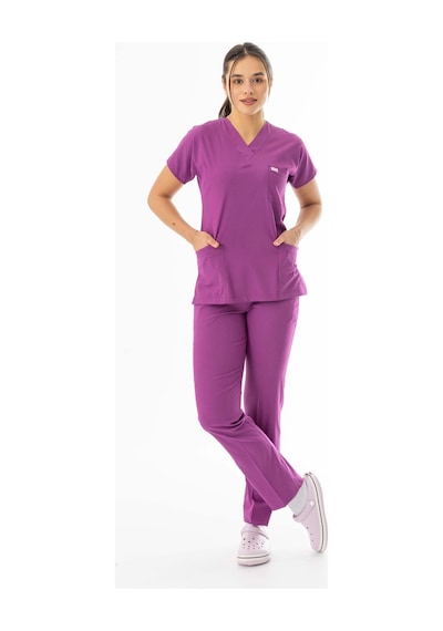 Likra Yarasa Kol Doktor Hemşire Forması Fuşya Lyrs1021 Fuşya