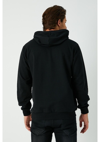 MMetalic Siyah Erkek Kapüşonlu Kanguru Cepli Sweatshirt