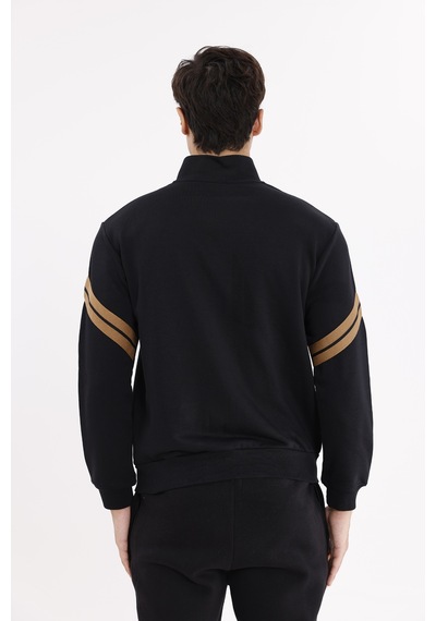 Rowinger Dik Yaka Çift Şerit Kollu Tam Fermuarlı Sweatshirt Black